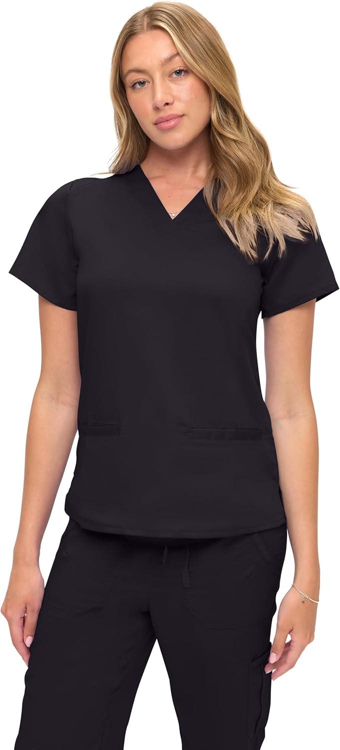 imageSoft Premium VNeck Professional WorkWear Women Top and Pant Set 81179118Black