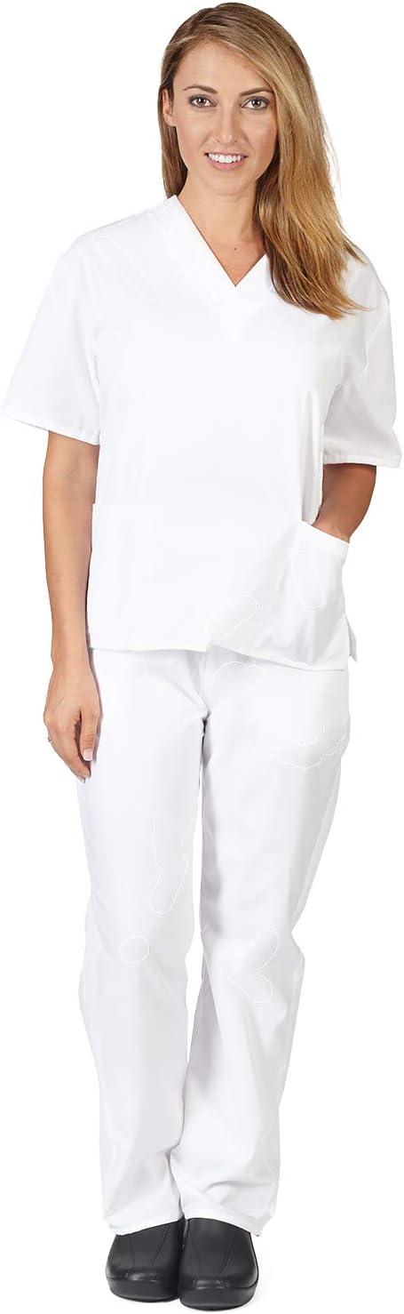 imageWomens Scrub Set Medical Apparel Scrub Top and Pant 2Pack White Small