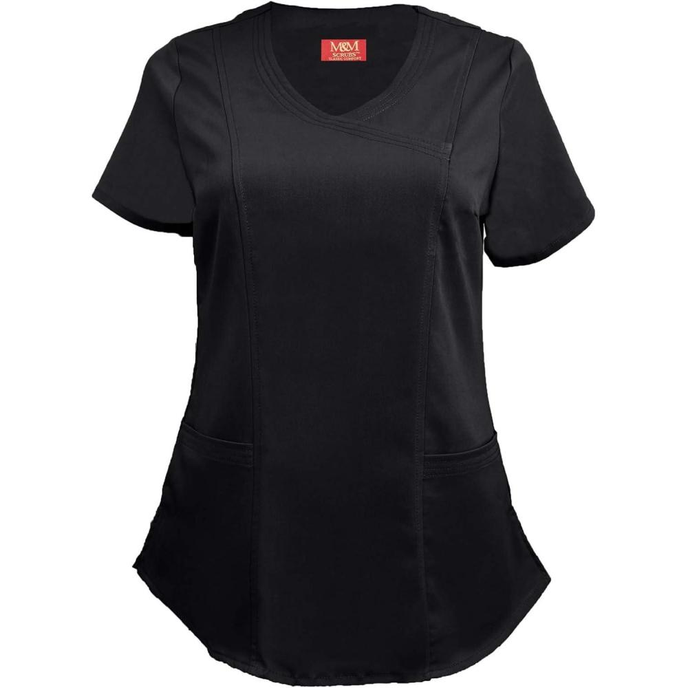imageMampM Scrubs Womens Stretch Mock Wrap Scrub Top 8201Black