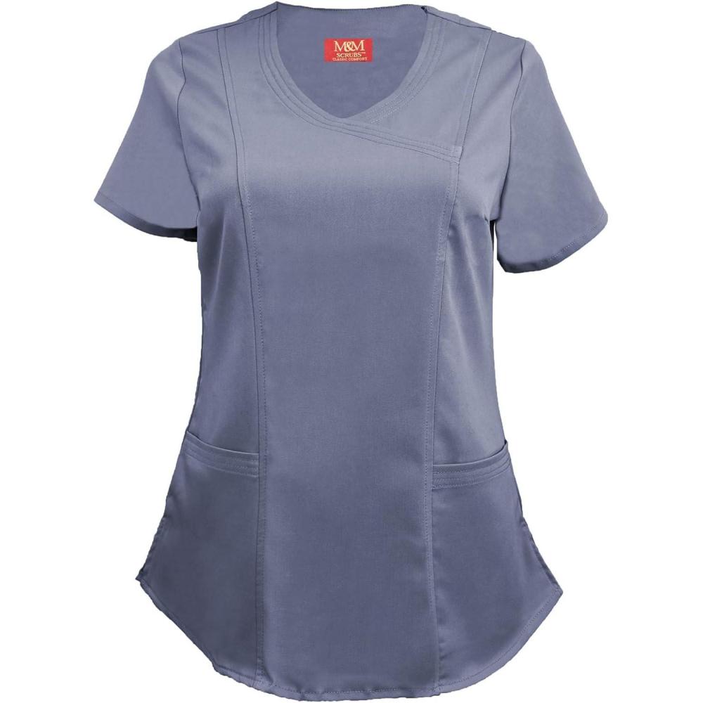 imageMampM Scrubs Womens Stretch Mock Wrap Scrub Top 8201Charcoal