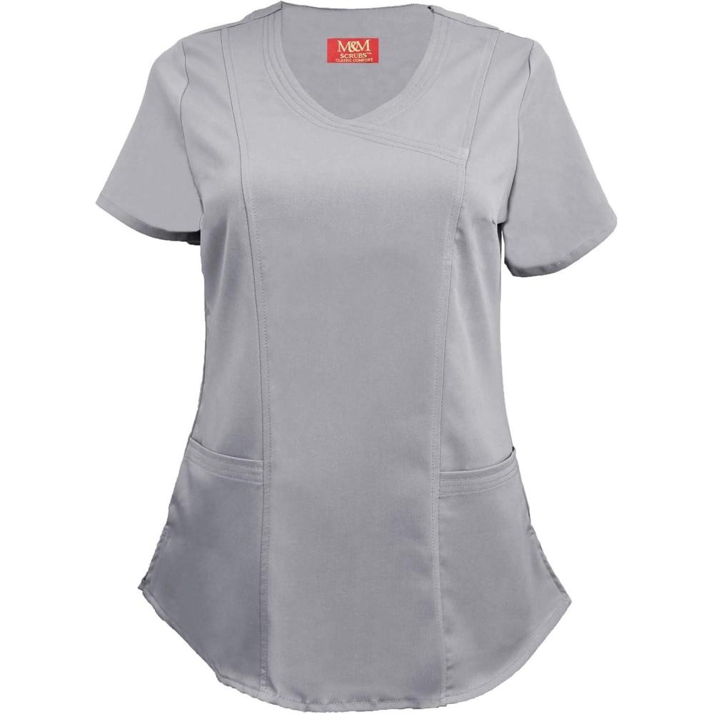 imageMampM Scrubs Womens Stretch Mock Wrap Scrub Top 8201Grey