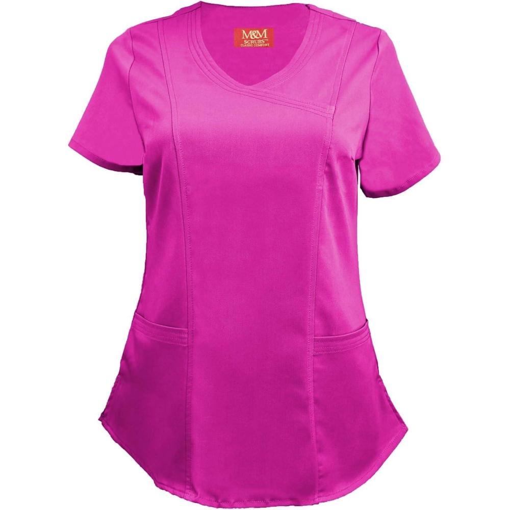 imageMampM Scrubs Womens Stretch Mock Wrap Scrub Top 8201Hot Pink