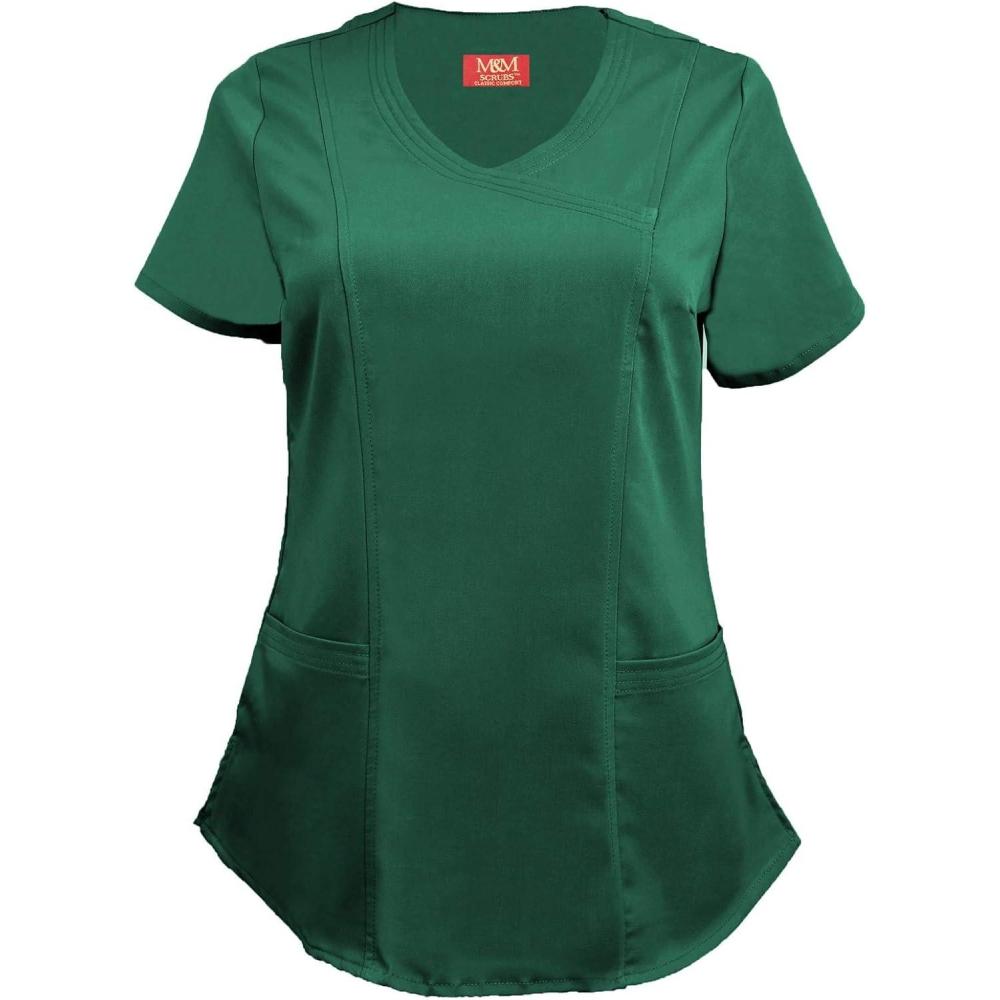 imageMampM Scrubs Womens Stretch Mock Wrap Scrub Top 8201Hunter Green