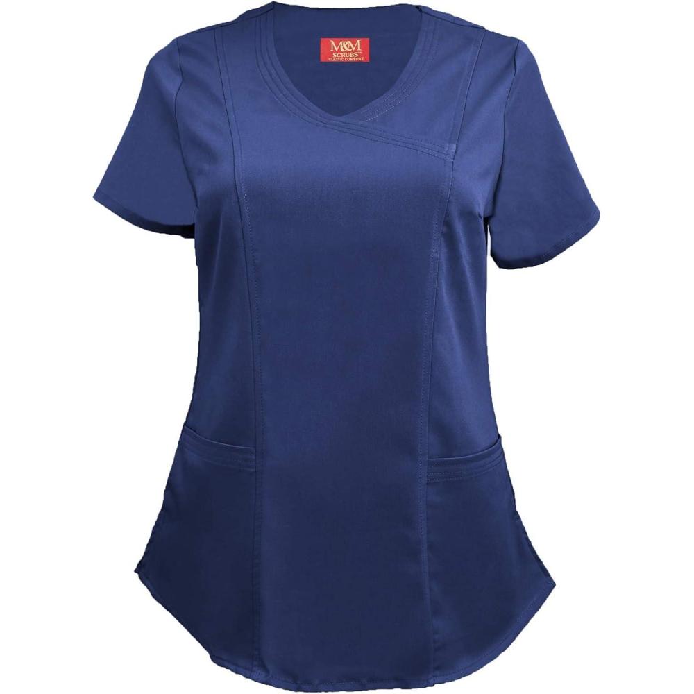imageMampM Scrubs Womens Stretch Mock Wrap Scrub Top 8201Navy