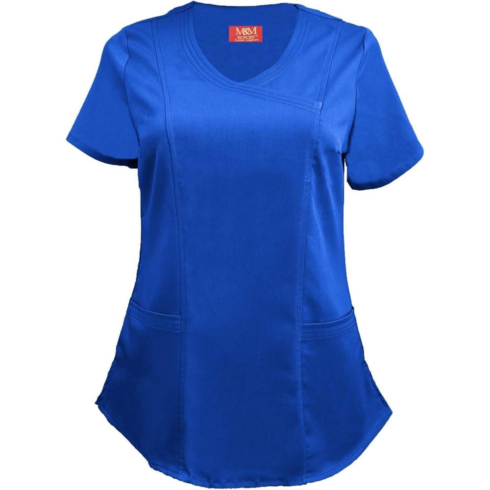 imageMampM Scrubs Womens Stretch Mock Wrap Scrub Top 8201Royal Blue