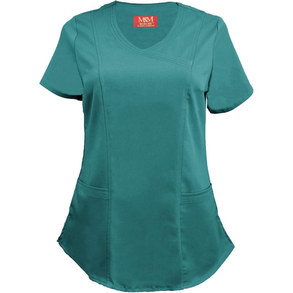 imageMampM Scrubs Womens Stretch Mock Wrap Scrub Top 8201Teal
