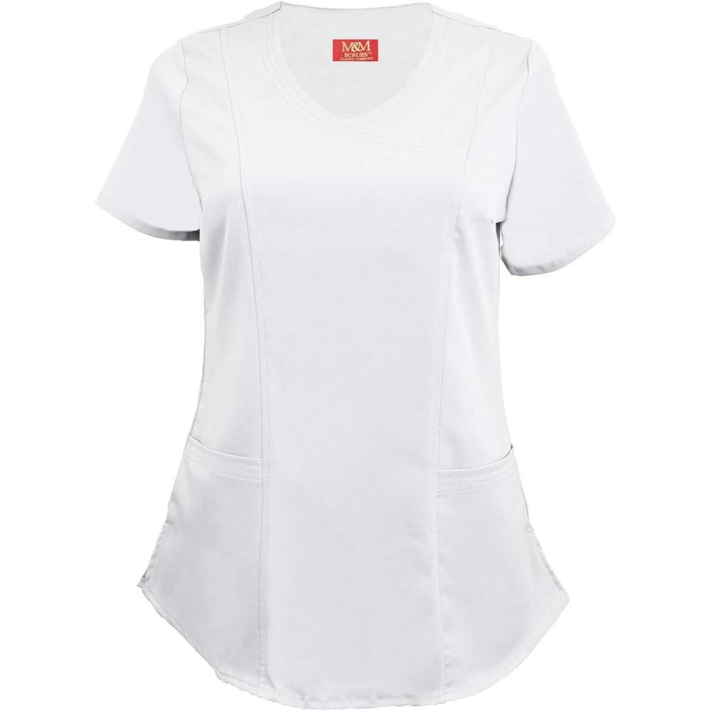 imageMampM Scrubs Womens Stretch Mock Wrap Scrub Top 8201White