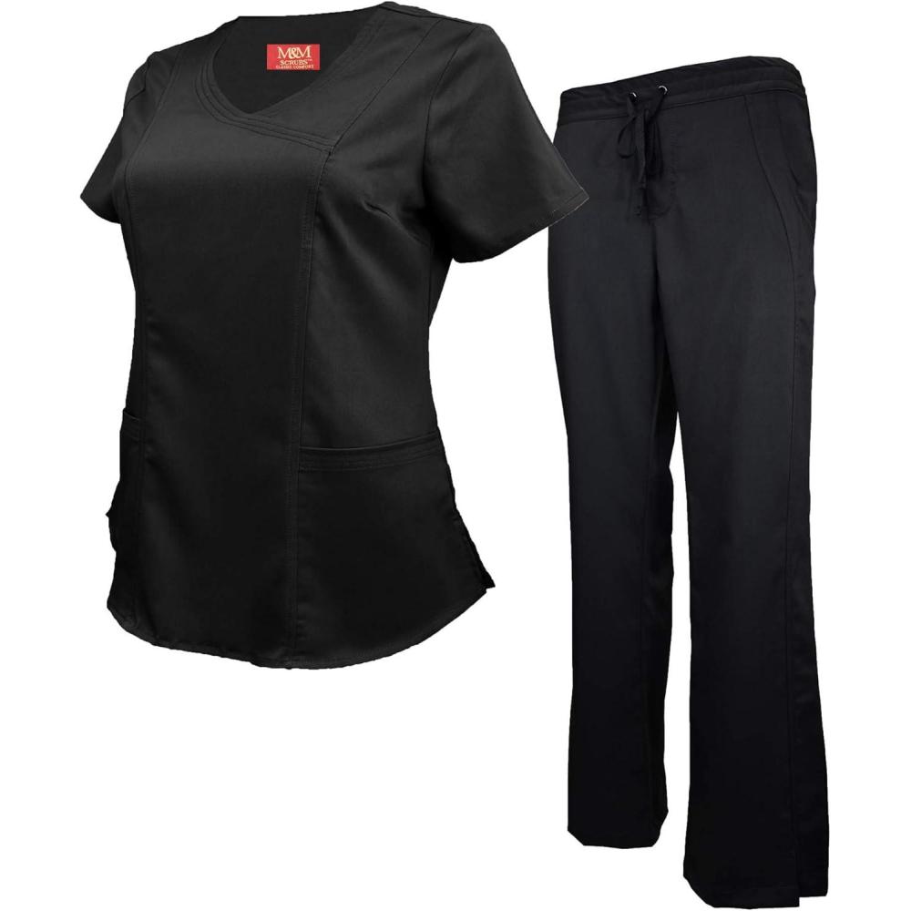 imageMampM Scrubs Womens Super Soft Stretch Mock Wrap Scrub SetBlack