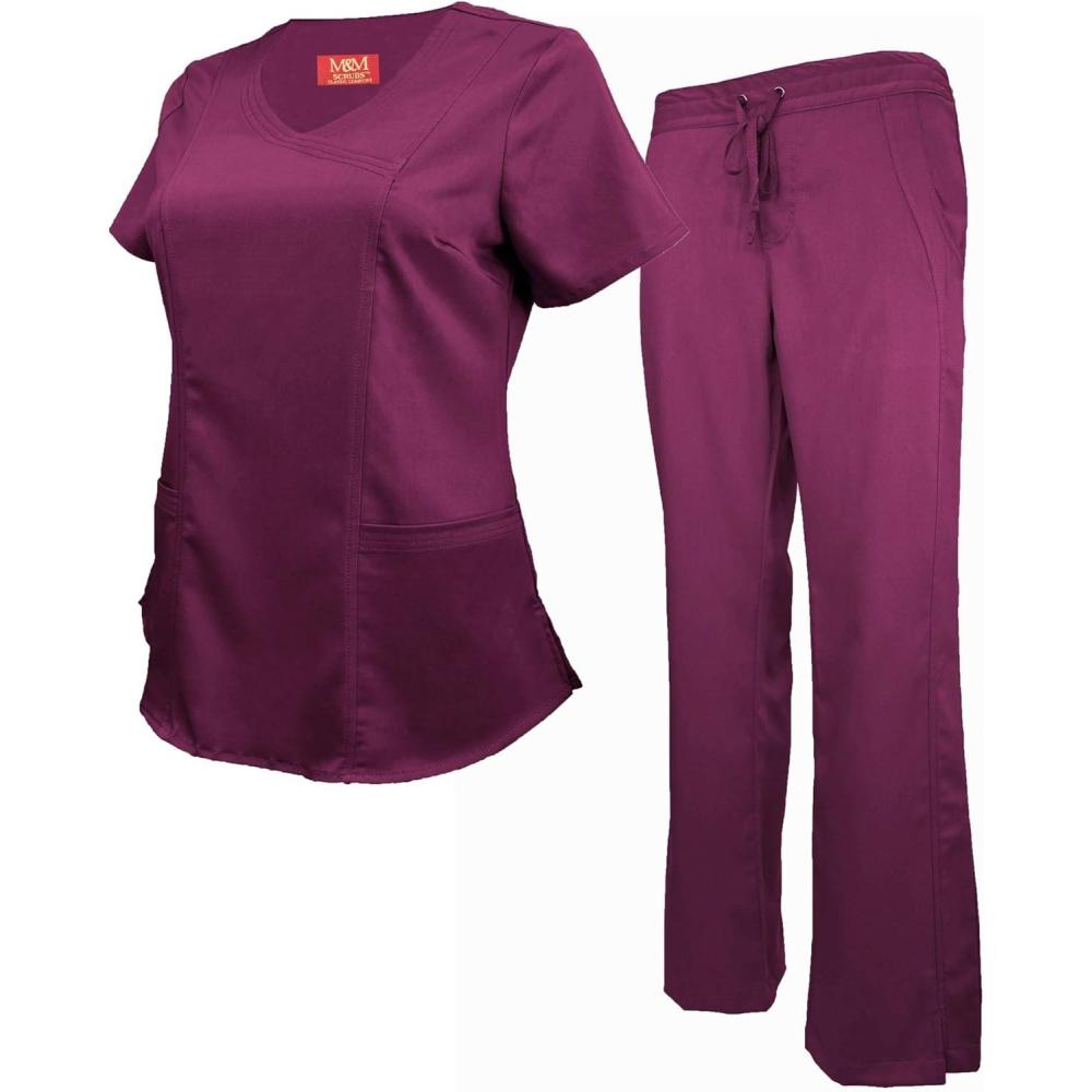 imageMampM Scrubs Womens Super Soft Stretch Mock Wrap Scrub SetBurgundy