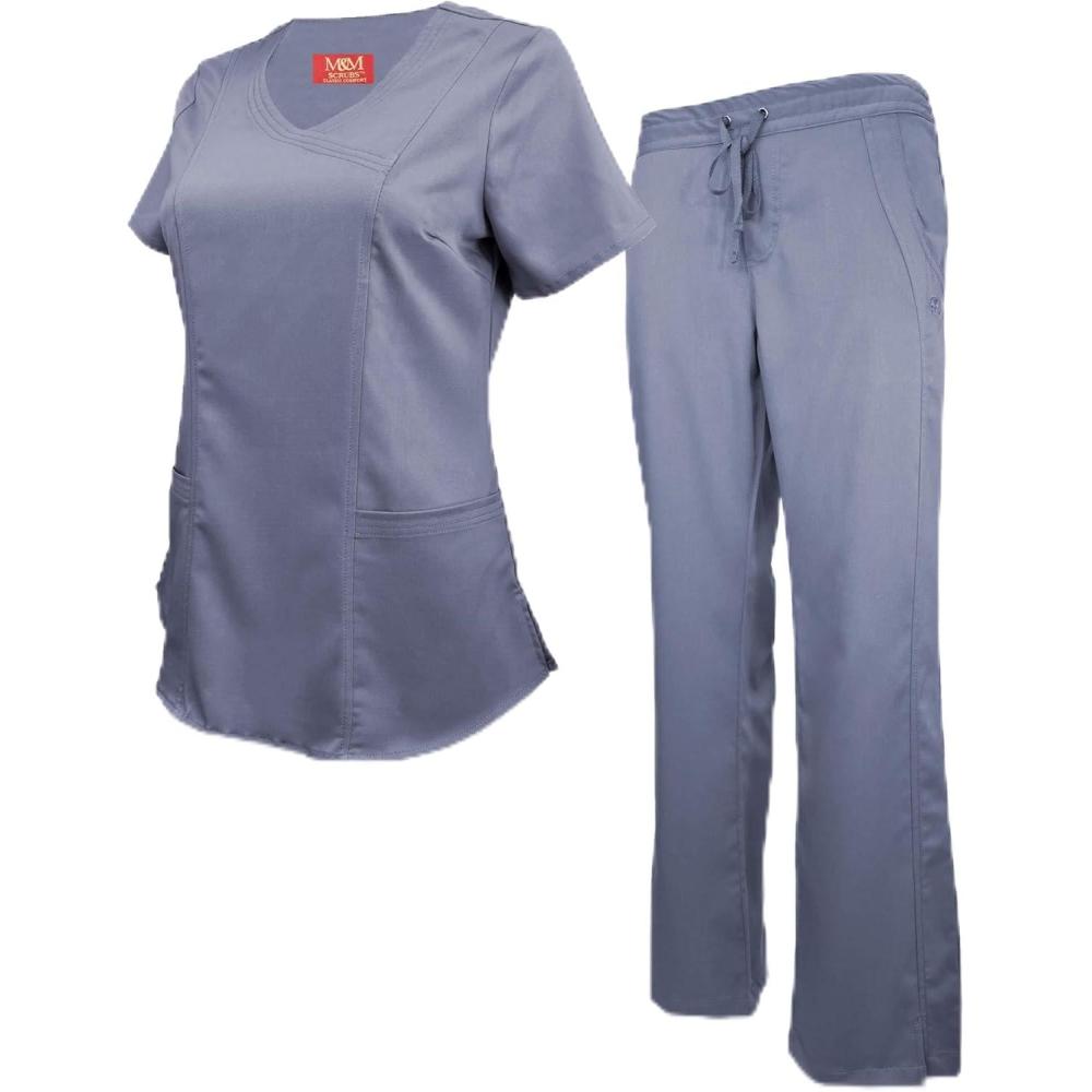 imageMampM Scrubs Womens Super Soft Stretch Mock Wrap Scrub SetCharcoal