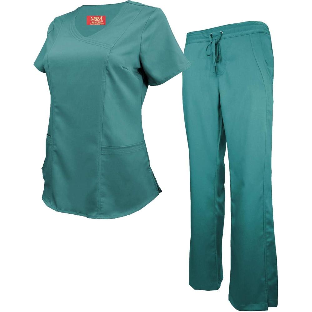 imageMampM Scrubs Womens Super Soft Stretch Mock Wrap Scrub SetTeal