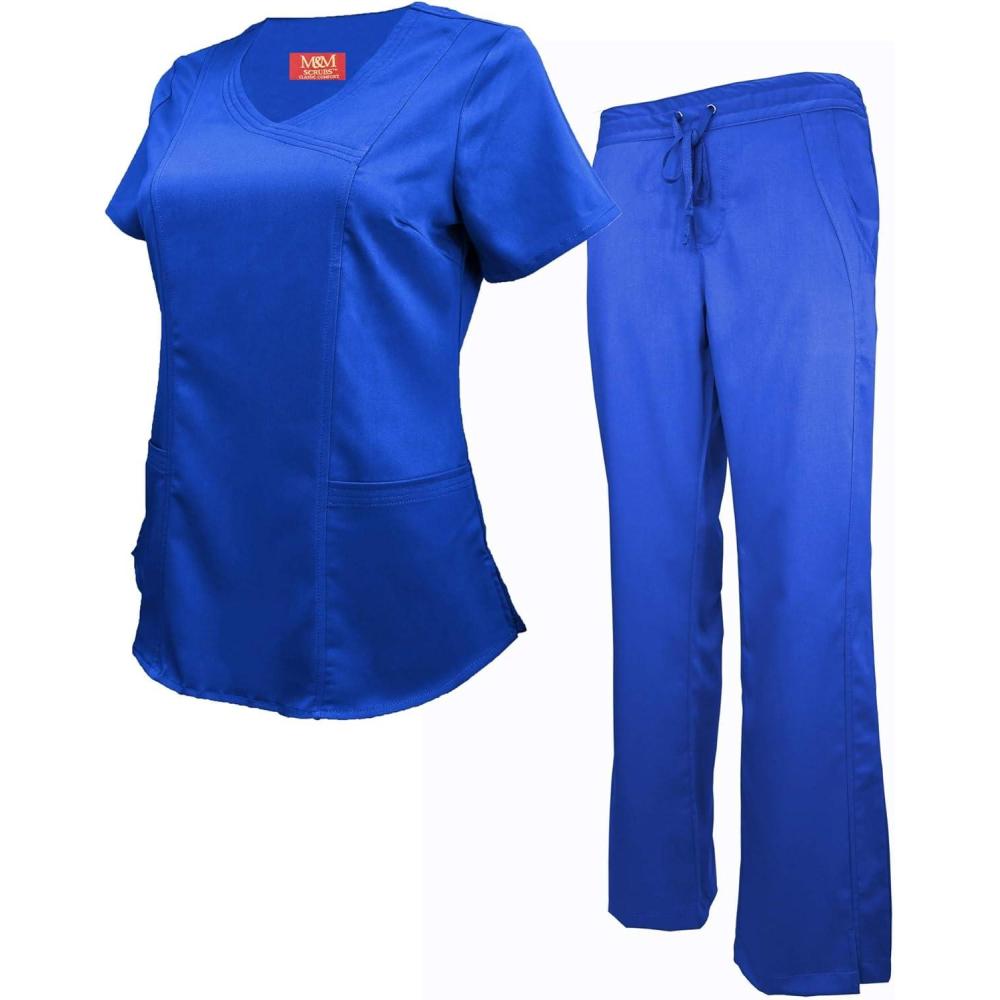 imageMampM Scrubs Womens Super Soft Stretch Mock Wrap Scrub SetTrue Royal Blue