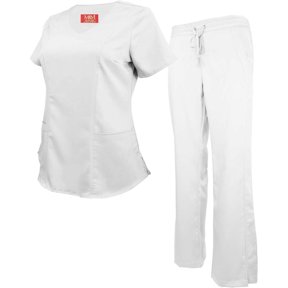 imageMampM Scrubs Womens Super Soft Stretch Mock Wrap Scrub SetWhite