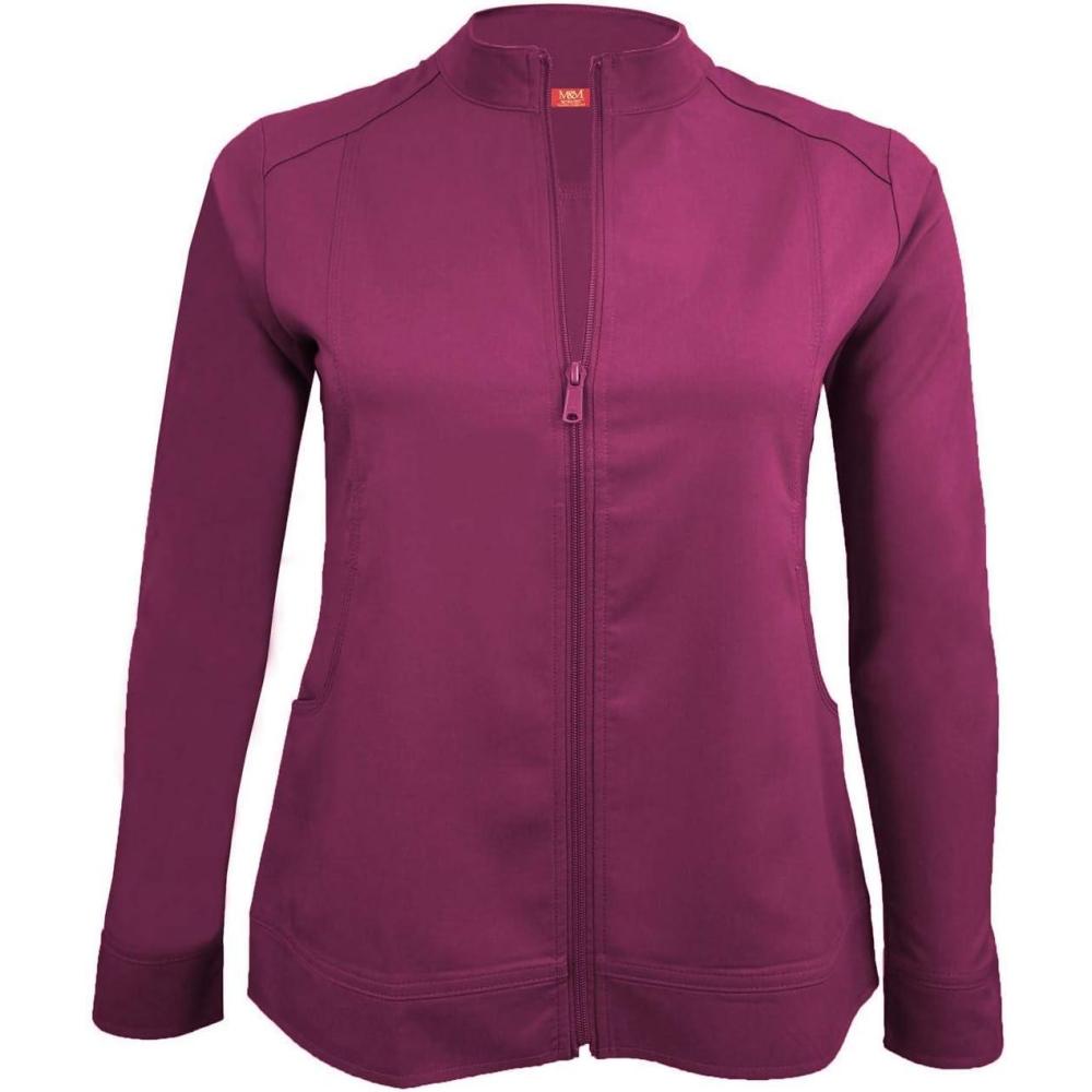imageMampM Scrubs Womens Ultra Soft Front Zip WarmUp Scrub Jacket 5200Burgundy