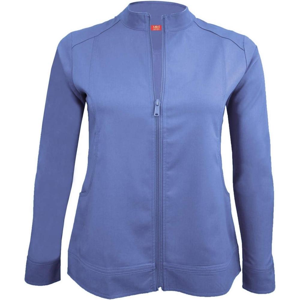 imageMampM Scrubs Womens Ultra Soft Front Zip WarmUp Scrub Jacket 5200Ceil Blue