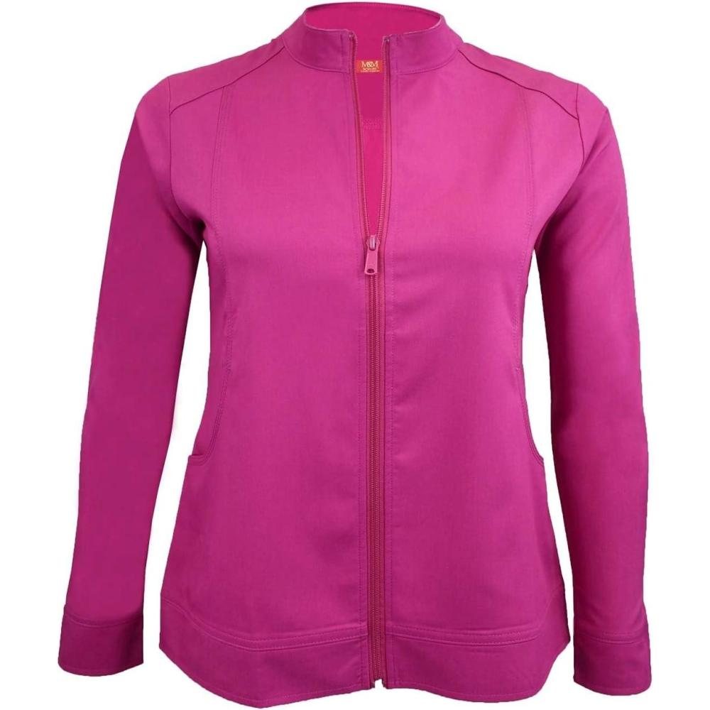 imageMampM Scrubs Womens Ultra Soft Front Zip WarmUp Scrub Jacket 5200Hot Pink