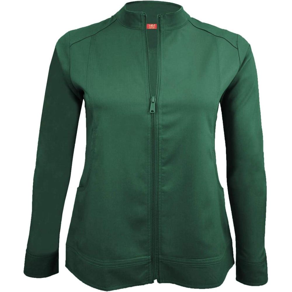 imageMampM Scrubs Womens Ultra Soft Front Zip WarmUp Scrub Jacket 5200Hunter Green