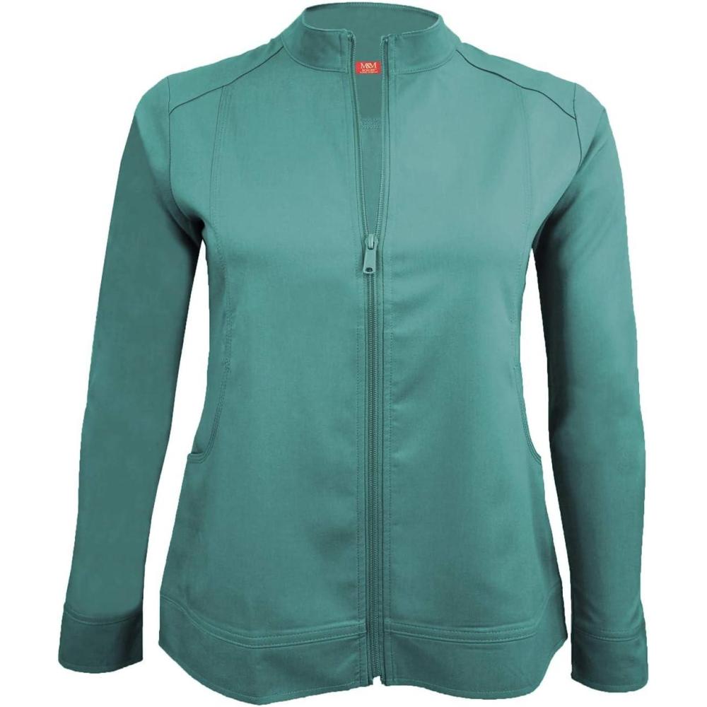 imageMampM Scrubs Womens Ultra Soft Front Zip WarmUp Scrub Jacket 5200Teal