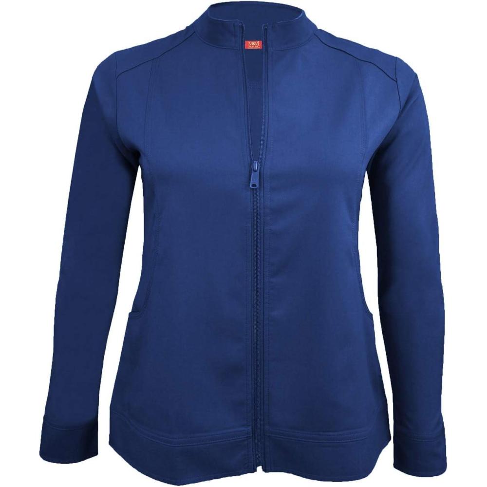 imageMampM Scrubs Womens Ultra Soft Front Zip WarmUp Scrub Jacket 5200True Navy Blue
