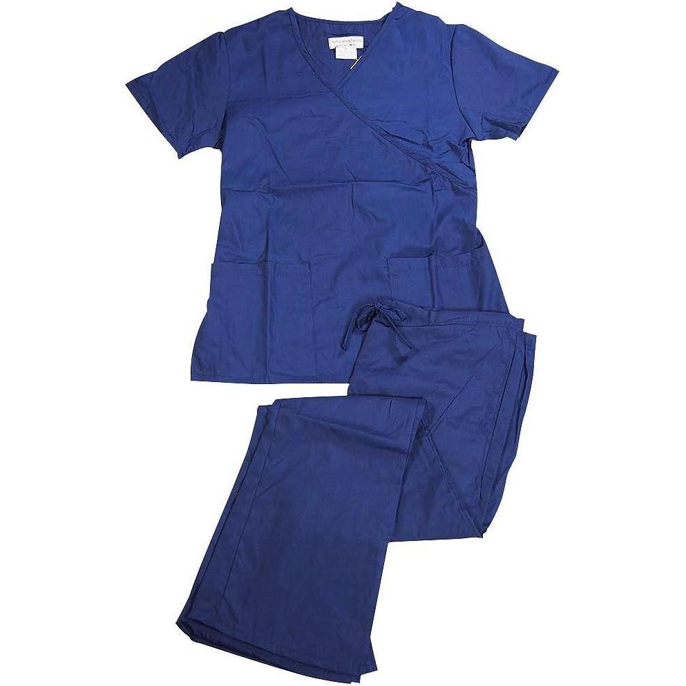 imageNatural Uniforms Womens Mock WrapFlare Pant Medical Scrubs SetNavy