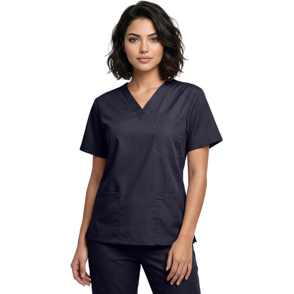 imageNatural Uniforms Classic Unisex 3 Pocket Scrub Top CHK101Black