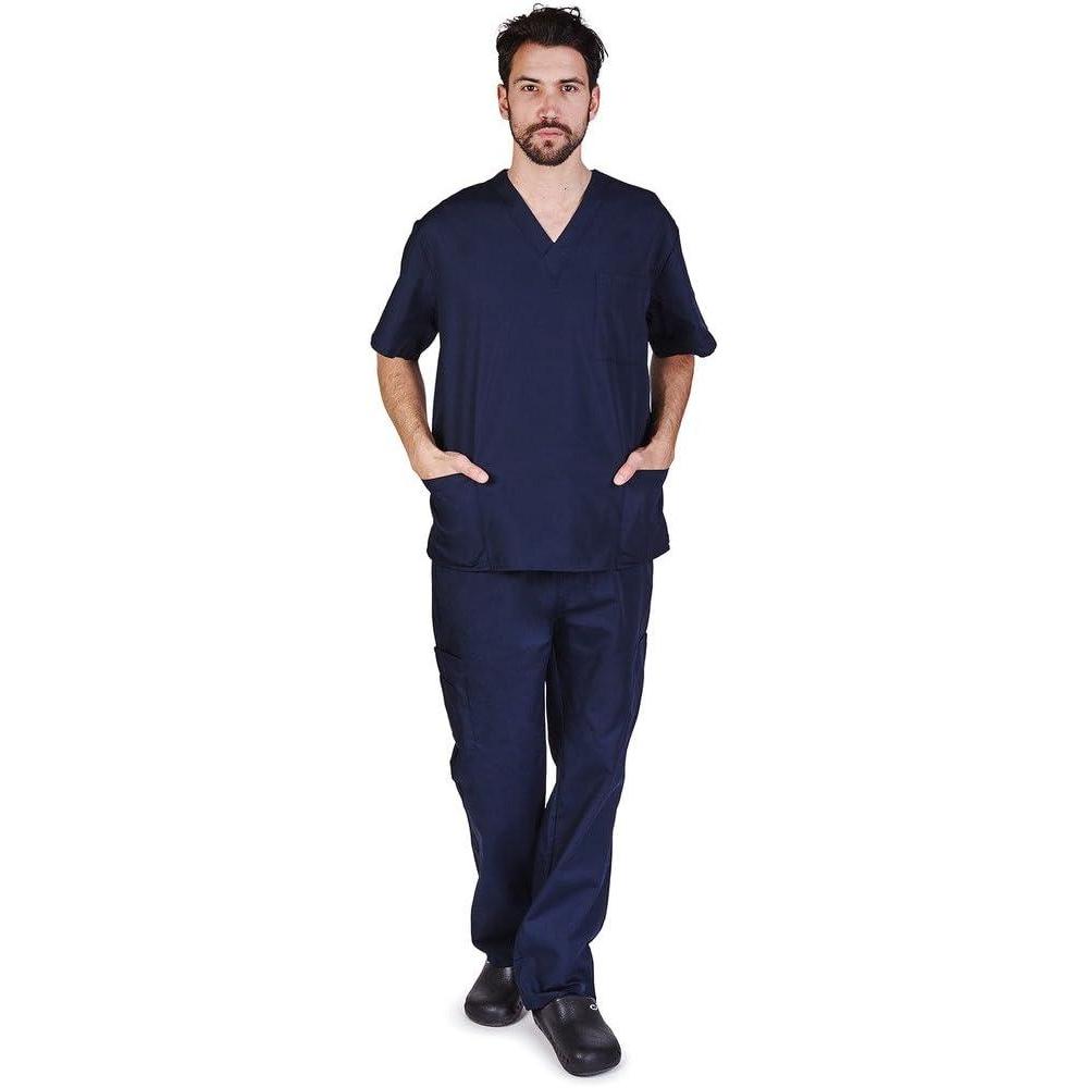 imageNatural Uniforms Comfortable Fit Mens Workwear Uniform 8 Pocket Top and Pant SetDark Navy Blue