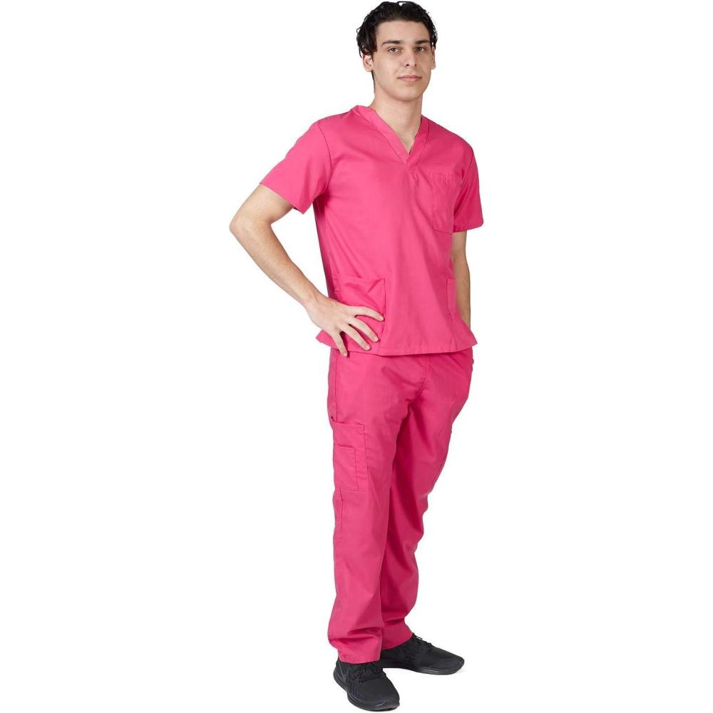 imageNatural Uniforms Comfortable Fit Mens Workwear Uniform 8 Pocket Top and Pant SetHot Pink