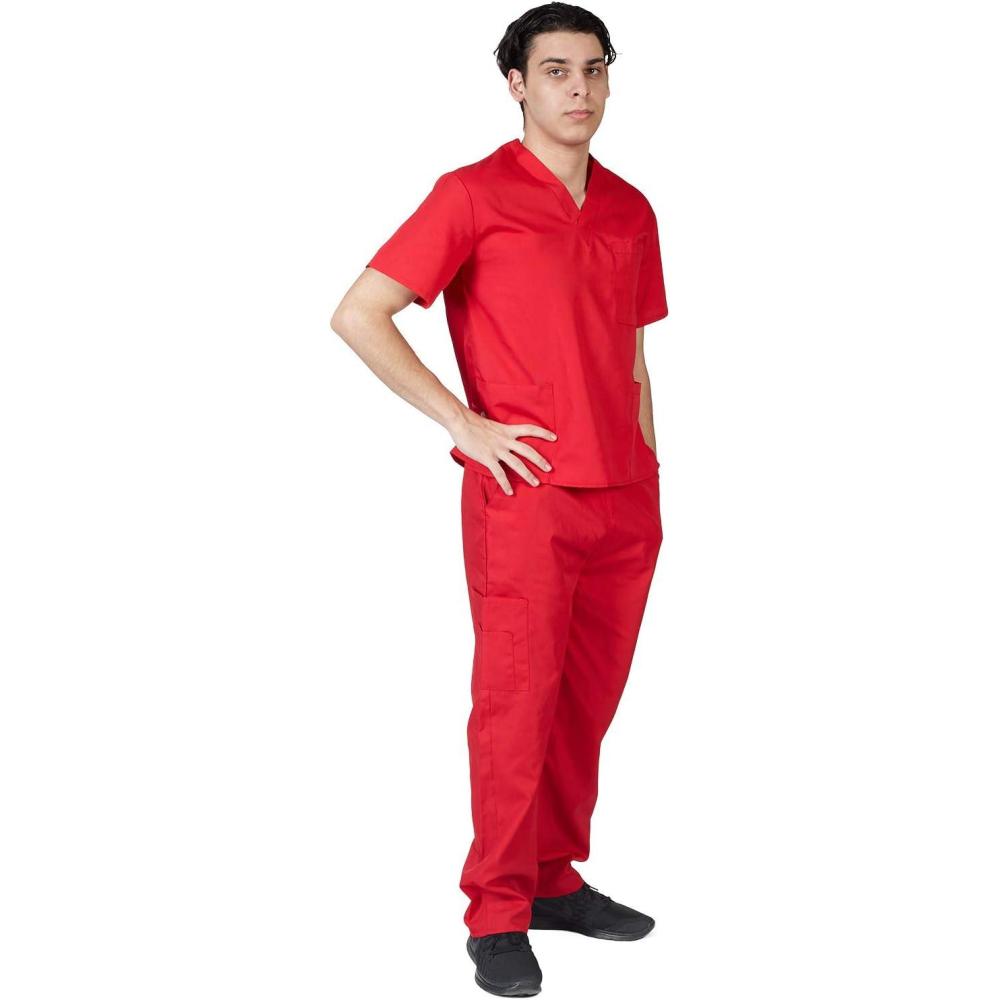 imageNatural Uniforms Comfortable Fit Mens Workwear Uniform 8 Pocket Top and Pant SetRed