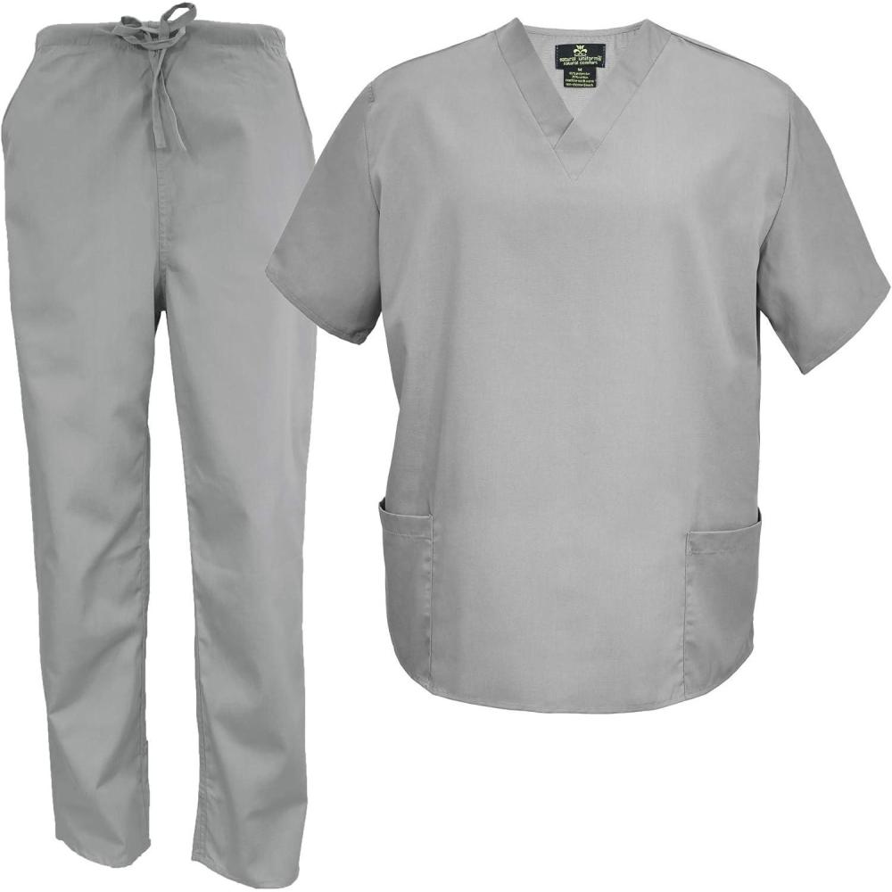 imageNatural Uniforms Mens Scrub Set Medical Scrub Tops and PantsGrey