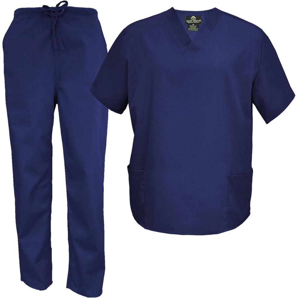 imageNatural Uniforms Mens Scrub Set Medical Scrub Tops and PantsTrue Navy