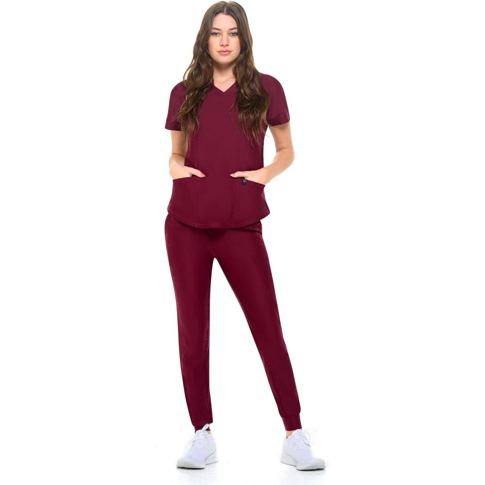 imageNatural Uniforms Ultra Stretch Womens Jogger Scrub SetBurgundy