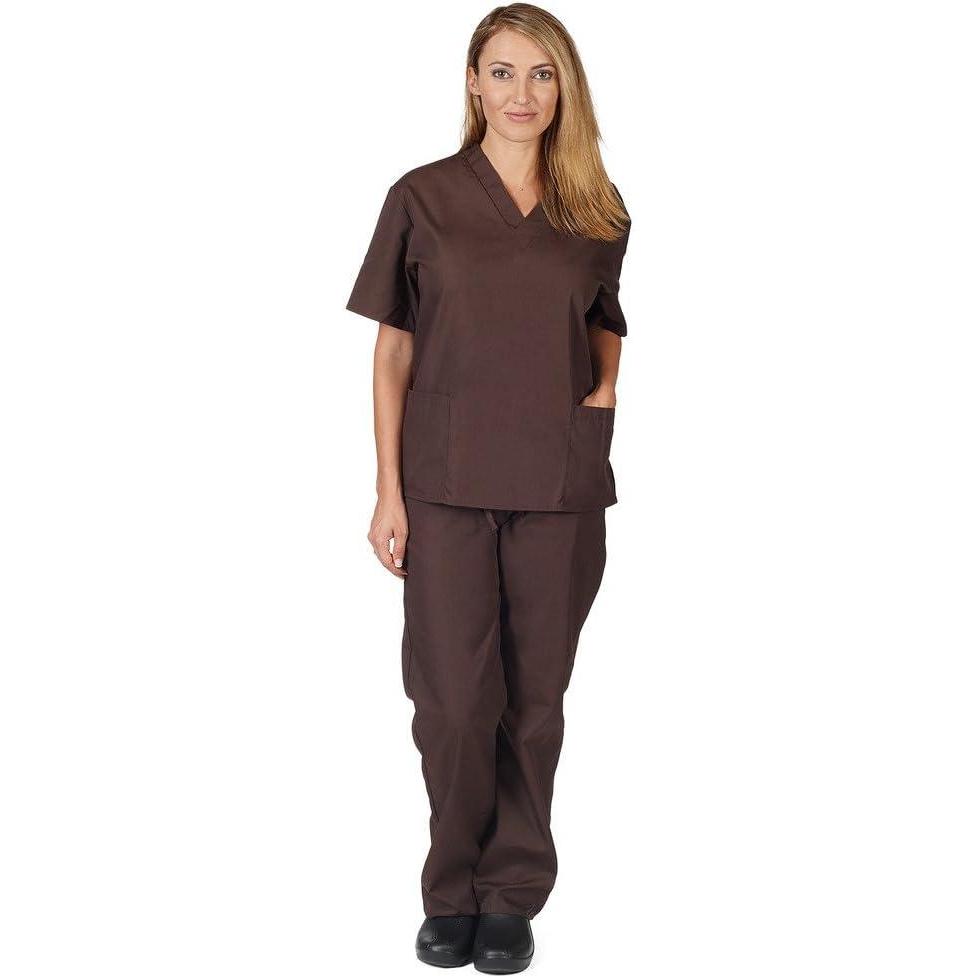 imageNatural Uniforms Women Scrub Set Medical Scrub Top and PantBrown