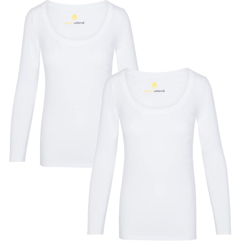 imageNatural Uniforms Womens Long Sleeve Extra Wide ScoopNeck TShirt Under Scrub2pkwhite