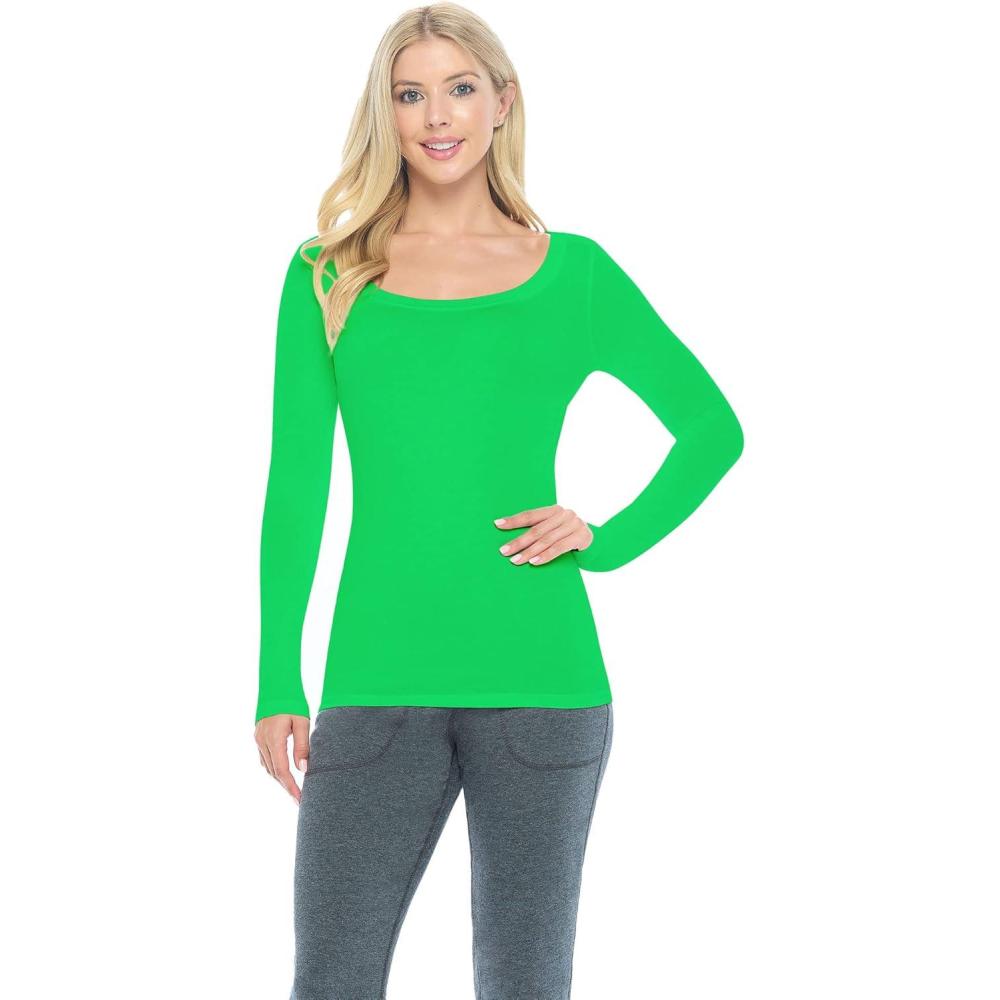imageNatural Uniforms Womens Long Sleeve Extra Wide ScoopNeck TShirt Under ScrubGreen