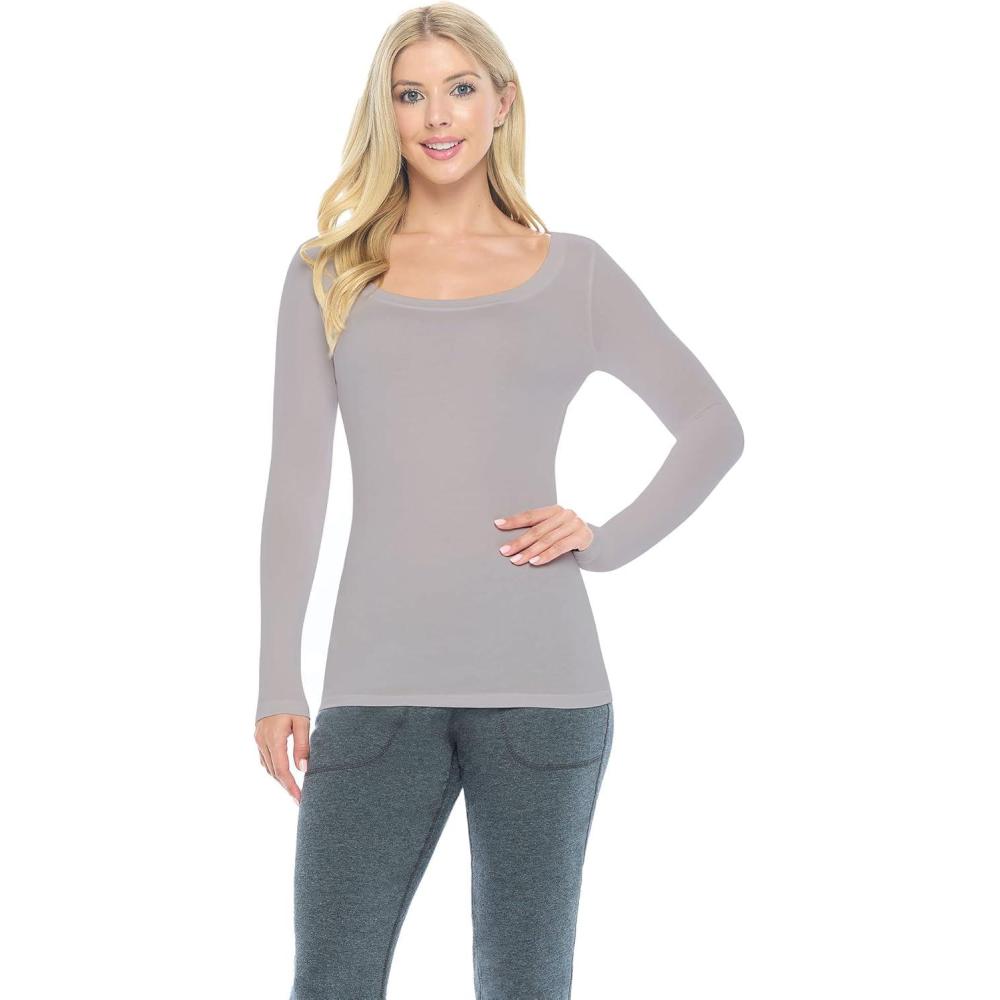 imageNatural Uniforms Womens Long Sleeve Extra Wide ScoopNeck TShirt Under ScrubGrey