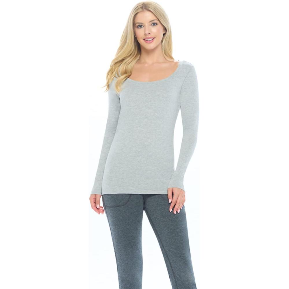 imageNatural Uniforms Womens Long Sleeve Extra Wide ScoopNeck TShirt Under ScrubHeather Charcoal