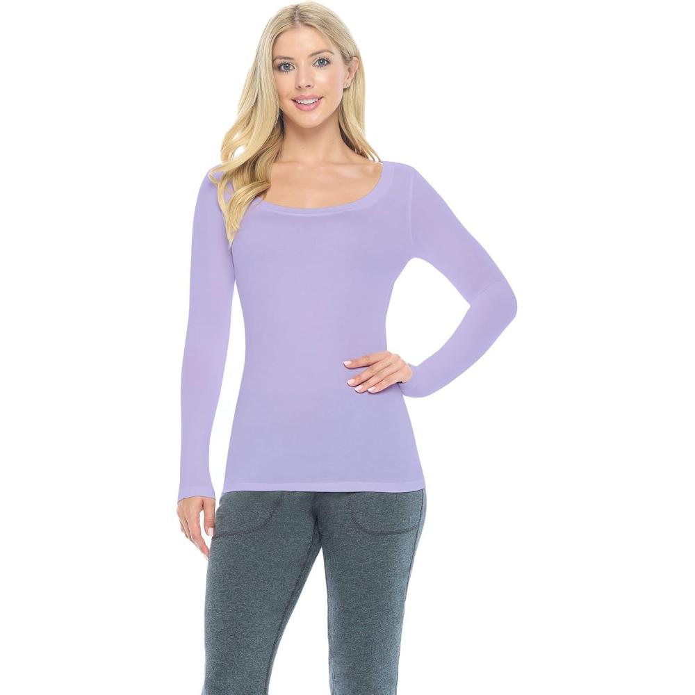 imageNatural Uniforms Womens Long Sleeve Extra Wide ScoopNeck TShirt Under ScrubLavender