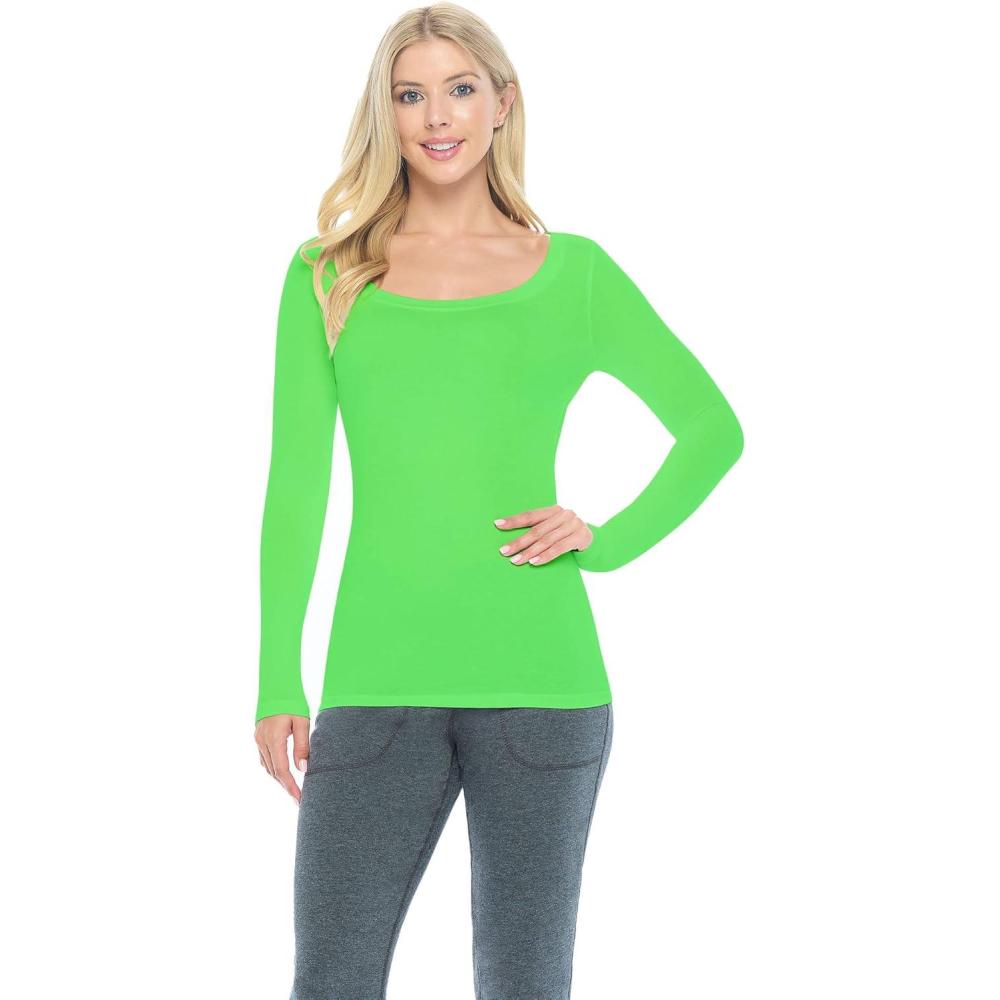 imageNatural Uniforms Womens Long Sleeve Extra Wide ScoopNeck TShirt Under ScrubLime Green