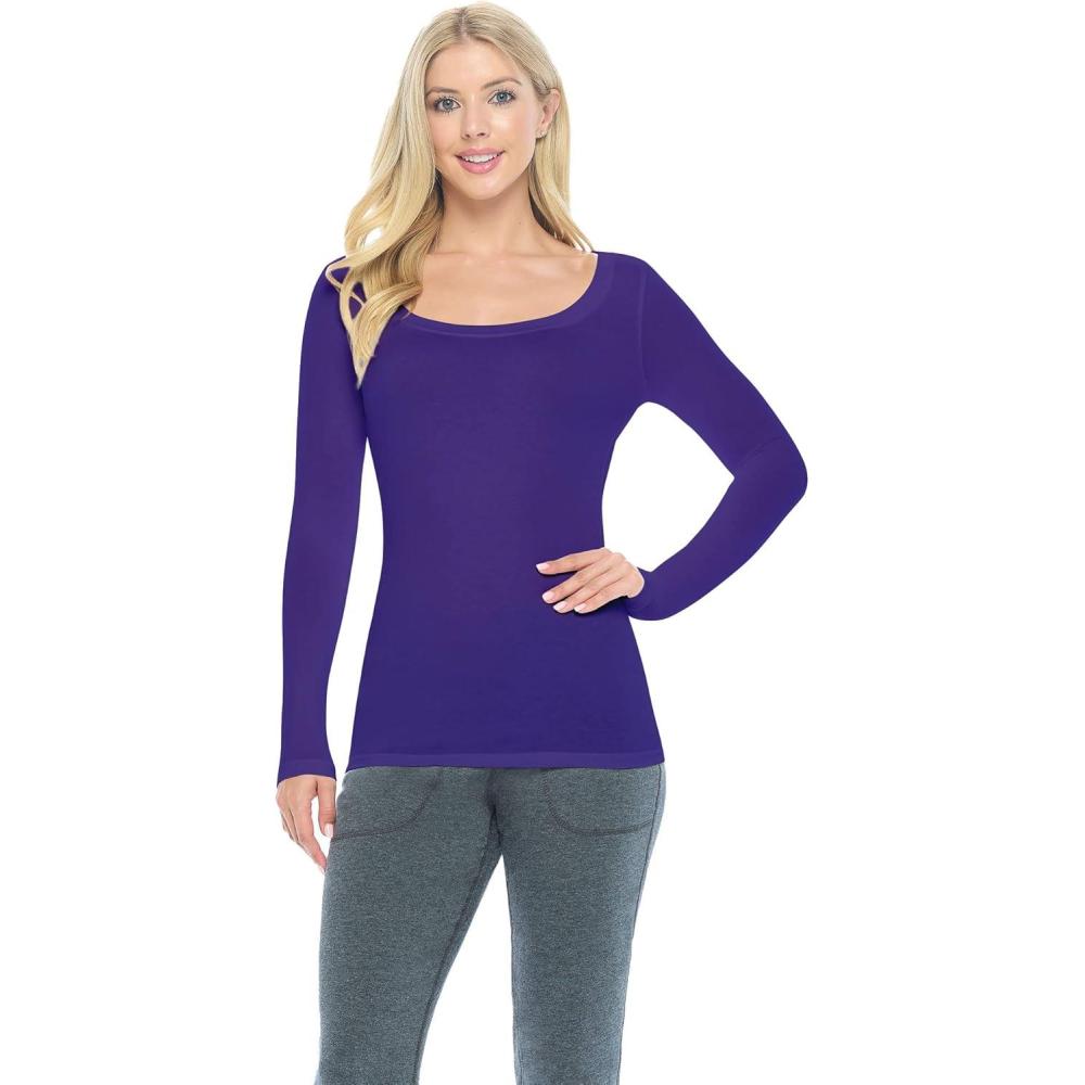 imageNatural Uniforms Womens Long Sleeve Extra Wide ScoopNeck TShirt Under ScrubPurple