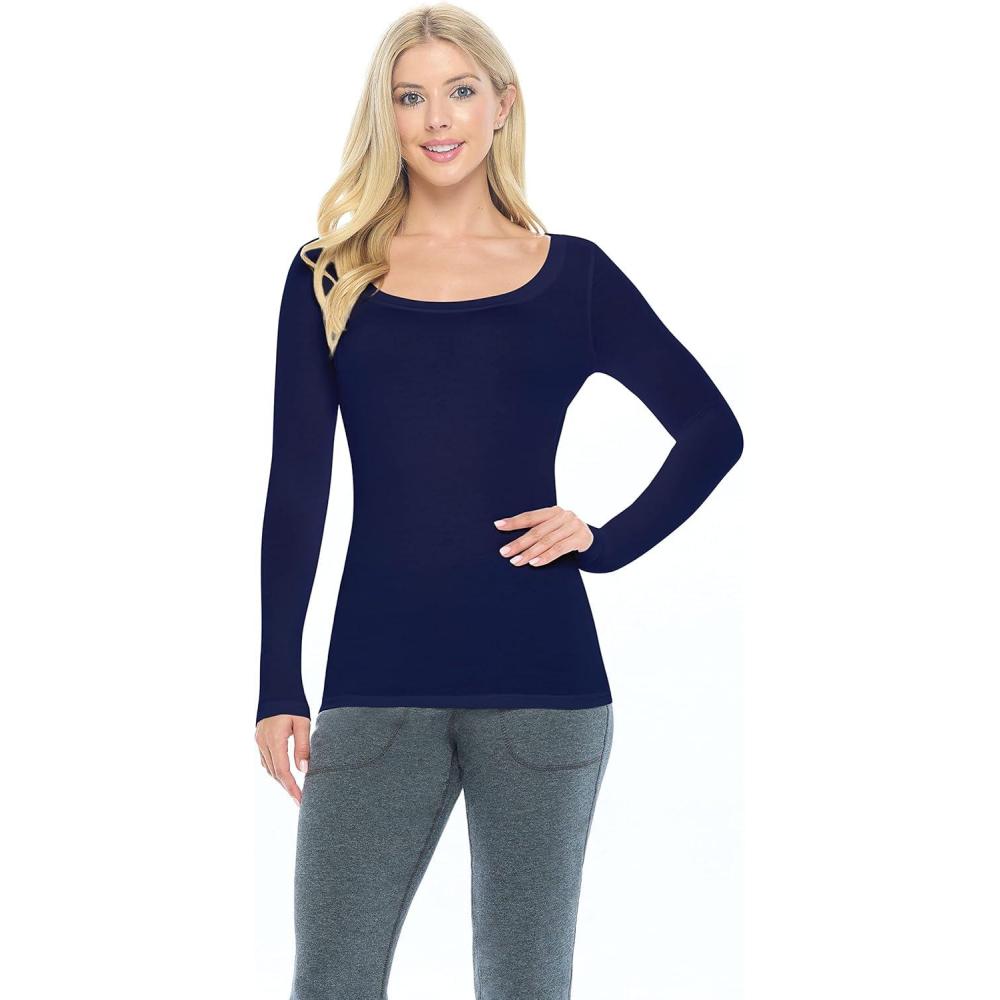 imageNatural Uniforms Womens Long Sleeve Extra Wide ScoopNeck TShirt Under ScrubTrue Navy Blue