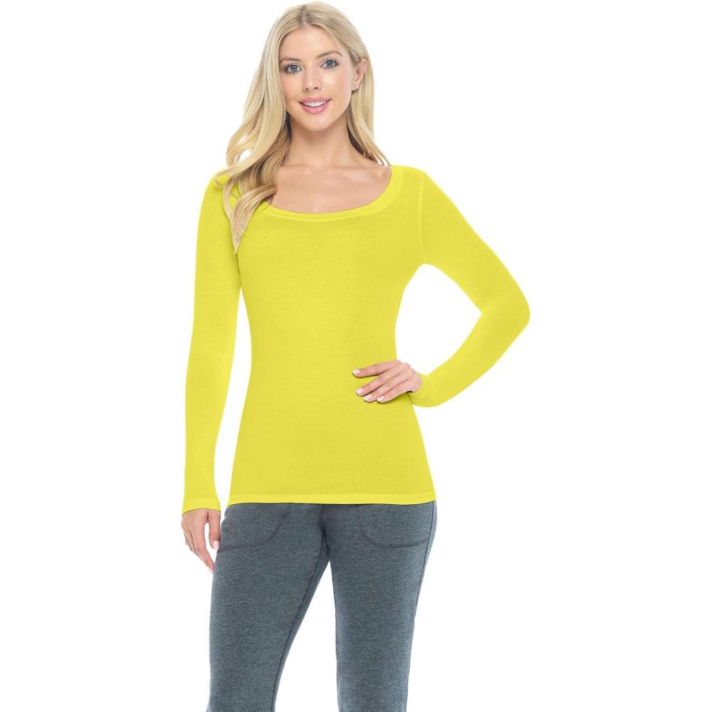 imageNatural Uniforms Womens Long Sleeve Extra Wide ScoopNeck TShirt Under ScrubYellow