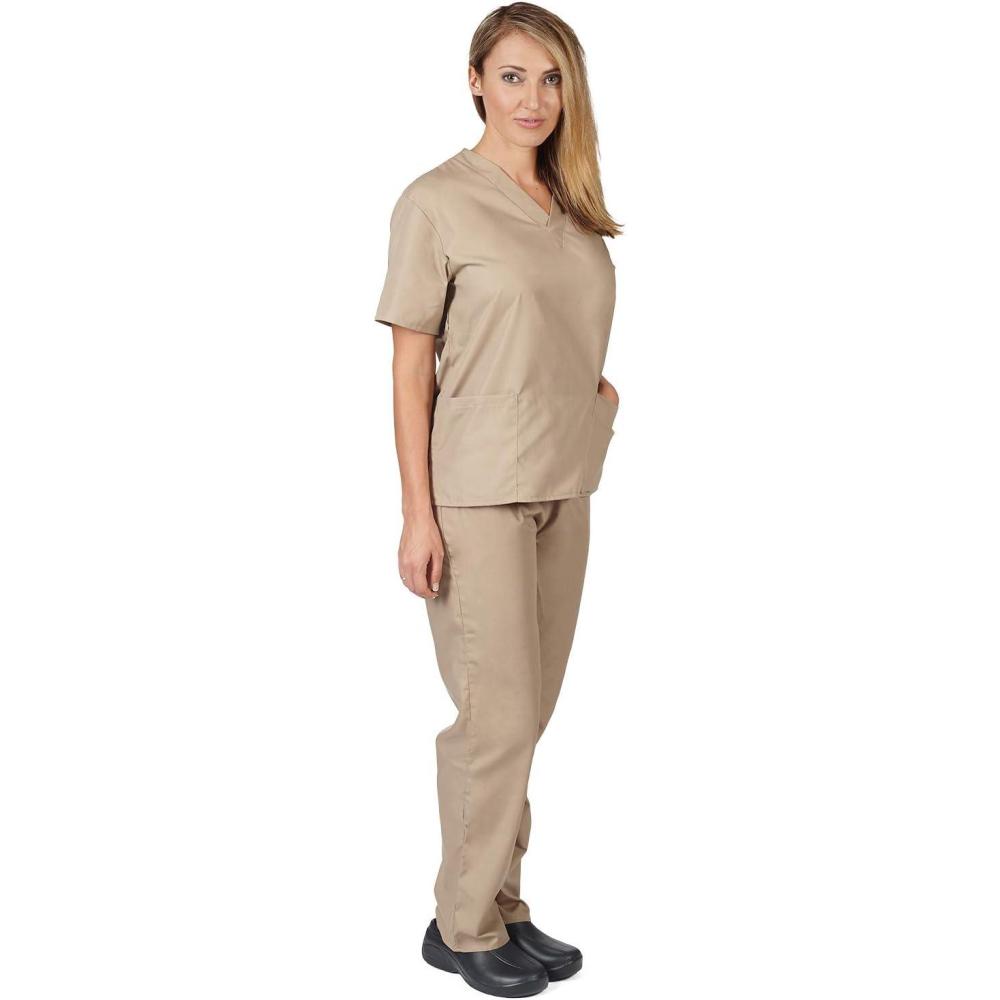 imageNatural Uniforms Womens Scrub Set Medical Scrub Top and Pants XS TO 3XLKhaki