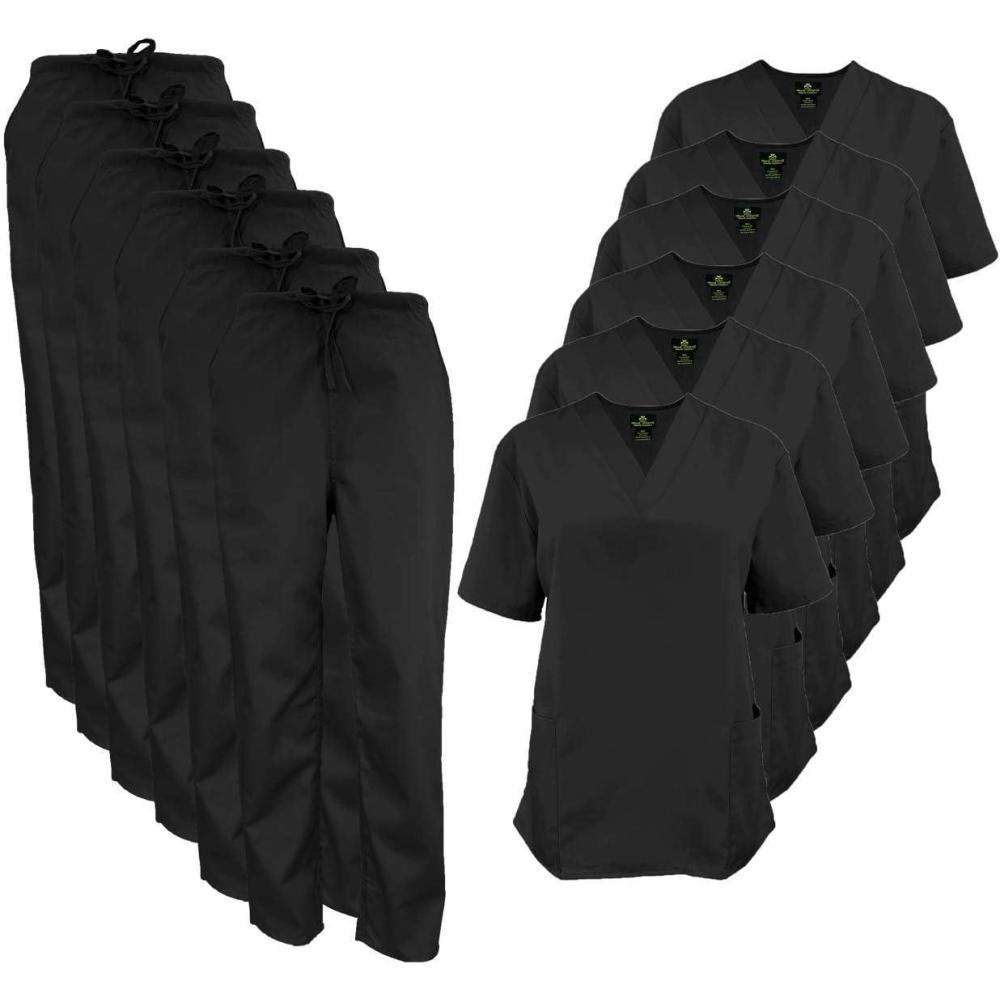 imageNatural Uniforms Womens Scrub Set Medical Scrub Tops and Pants  Pack of 6 SetBlack