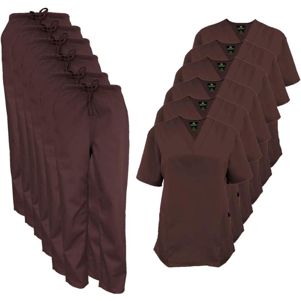 imageNatural Uniforms Womens Scrub Set Medical Scrub Tops and Pants Pack of 6 SetChocolate