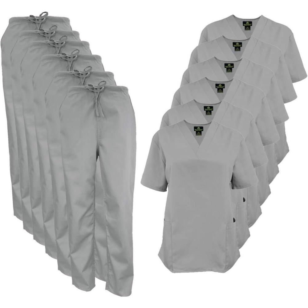 imageNatural Uniforms Womens Scrub Set Medical Scrub Tops and Pants Pack of 6 SetGrey