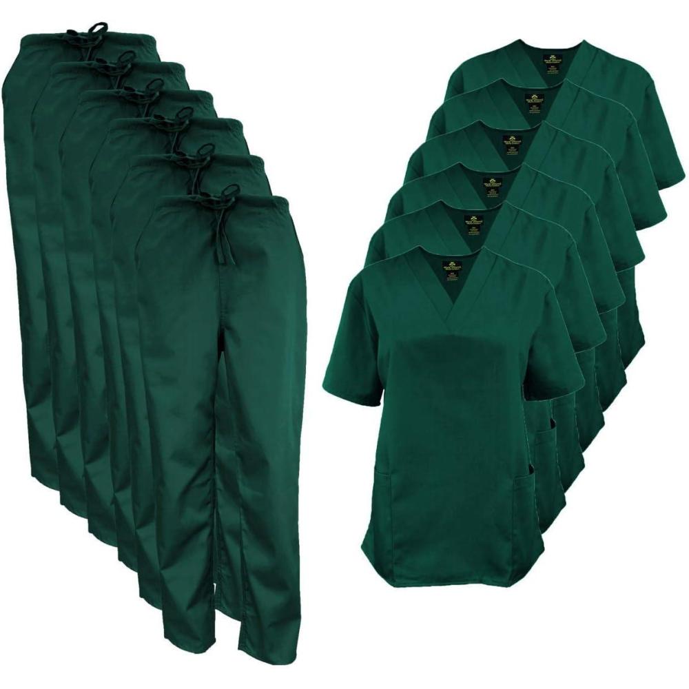 imageNatural Uniforms Womens Scrub Set Medical Scrub Tops and Pants  Pack of 6 SetHunter Green