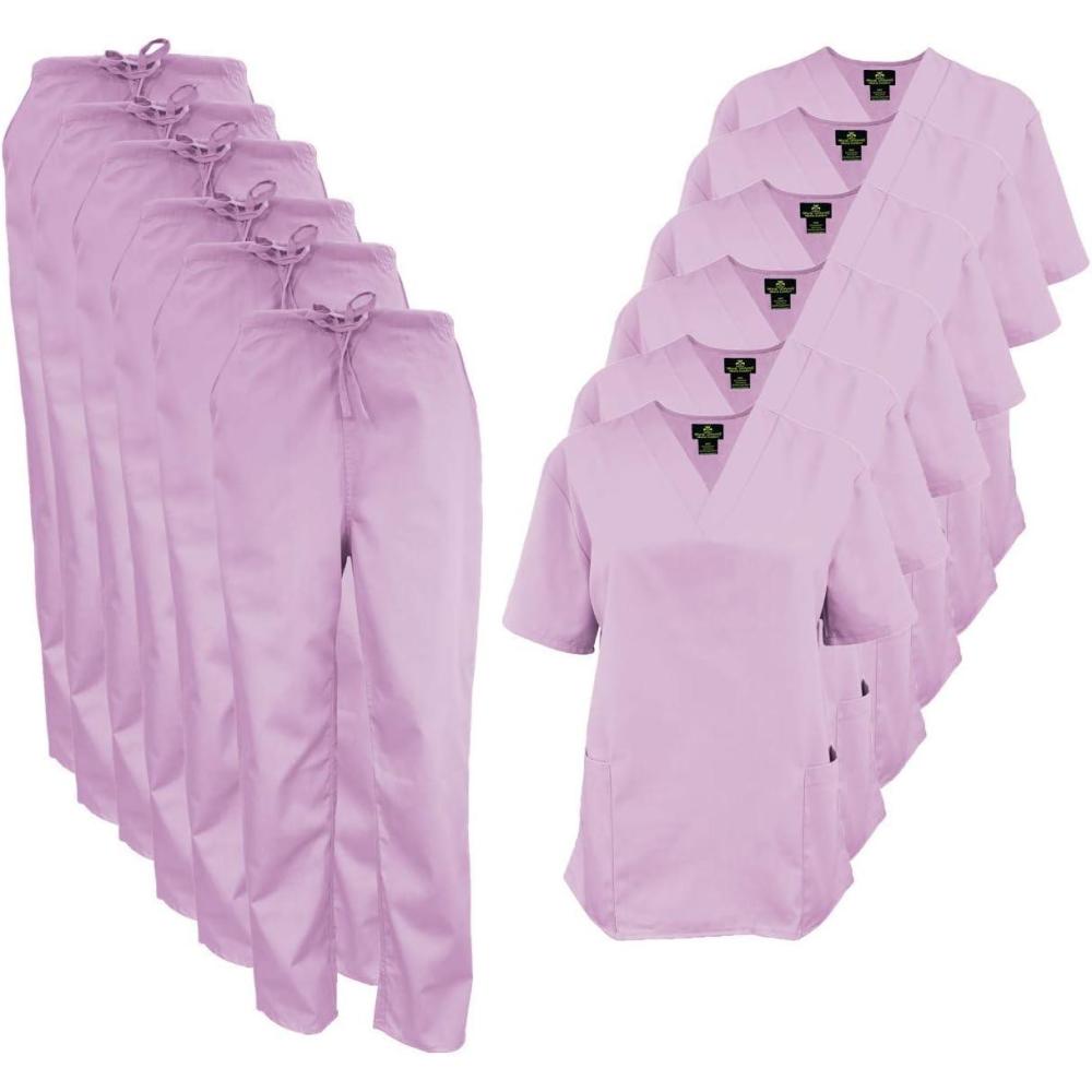 imageNatural Uniforms Womens Scrub Set Medical Scrub Tops and Pants Pack of 6 SetLilac