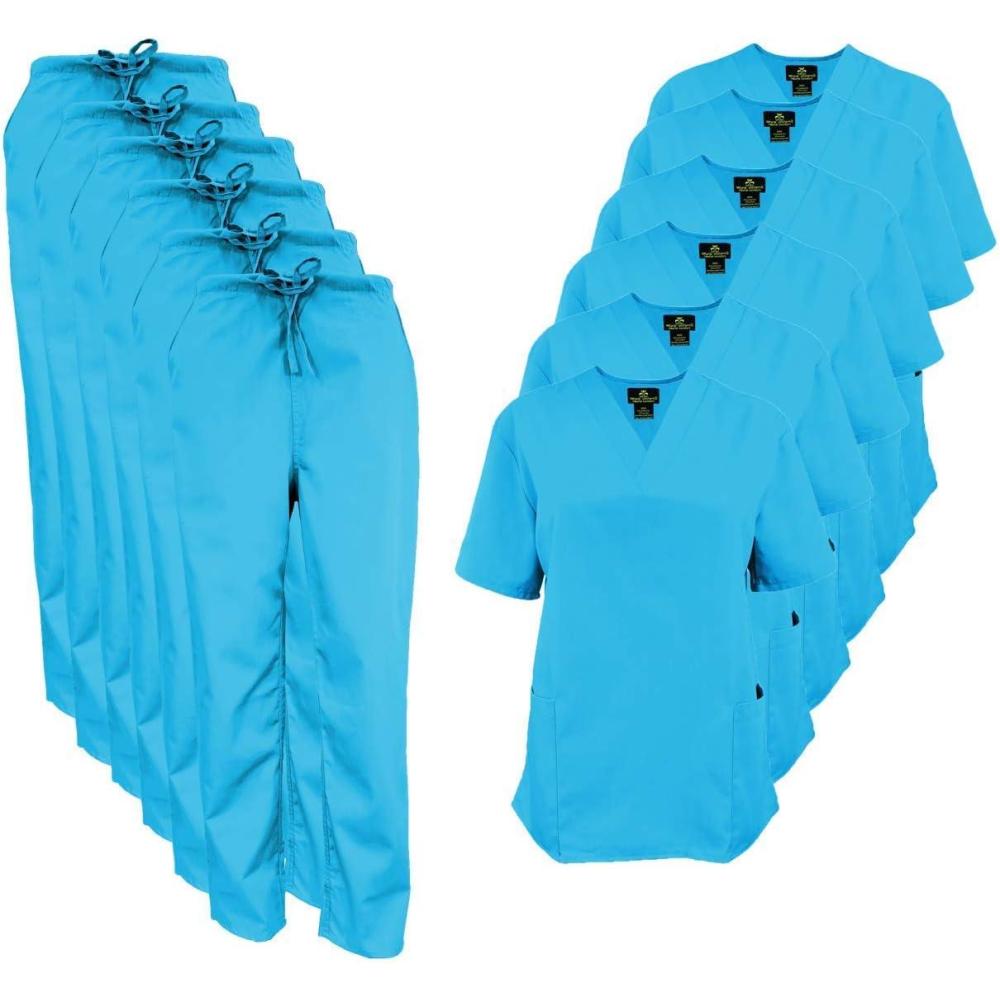 imageNatural Uniforms Womens Scrub Set Medical Scrub Tops and Pants Pack of 6 SetWater Blue