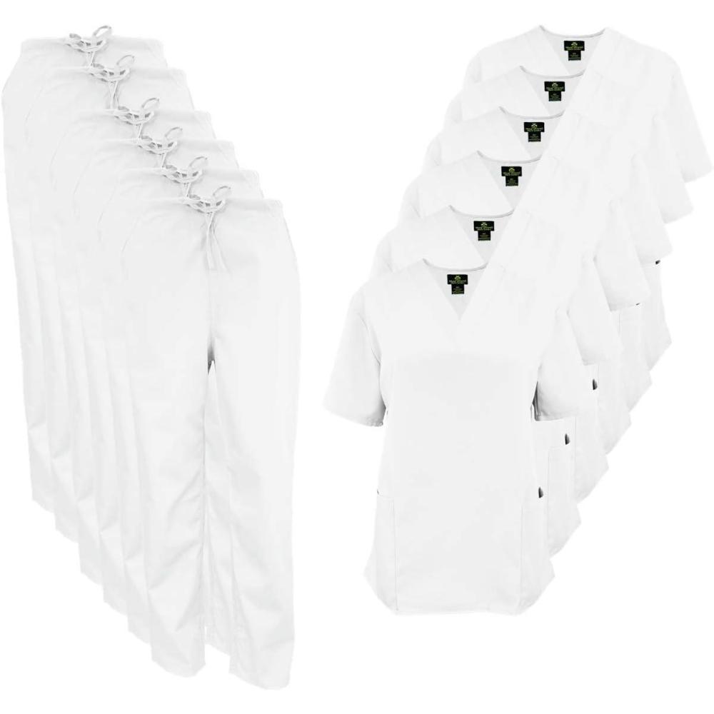 imageNatural Uniforms Womens Scrub Set Medical Scrub Tops and Pants Pack of 6 SetWhite