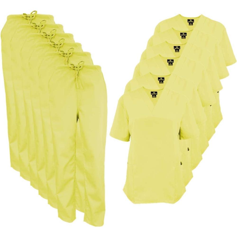 imageNatural Uniforms Womens Scrub Set Medical Scrub Tops and Pants Pack of 6 SetYellow